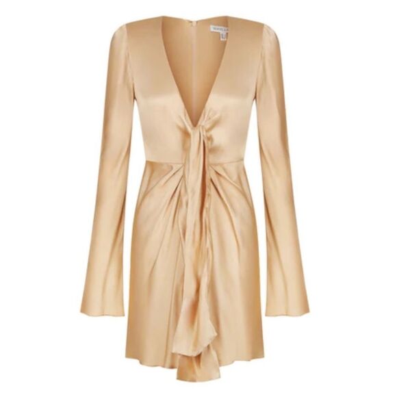 Shona Joy Felicity Plunged Tie Front Mini Dress in Porcini - Picture 6 of 8